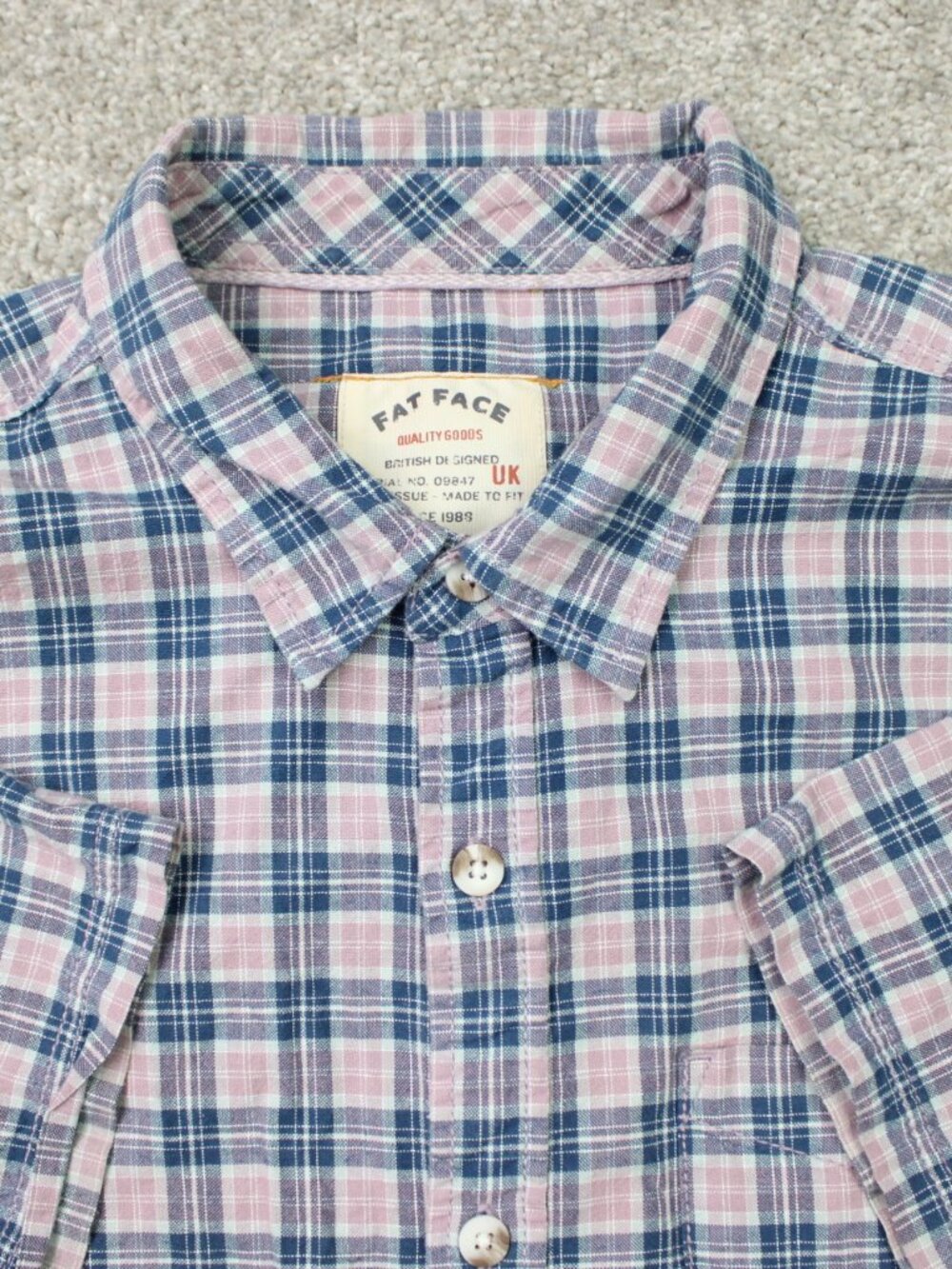 Fat Face Shirt Mens XL Pink/Blue Plaid Flannel 100% Cotton Short Sleeve Preppy